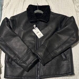 Zara Black Bomber Jacket with Plush Collar